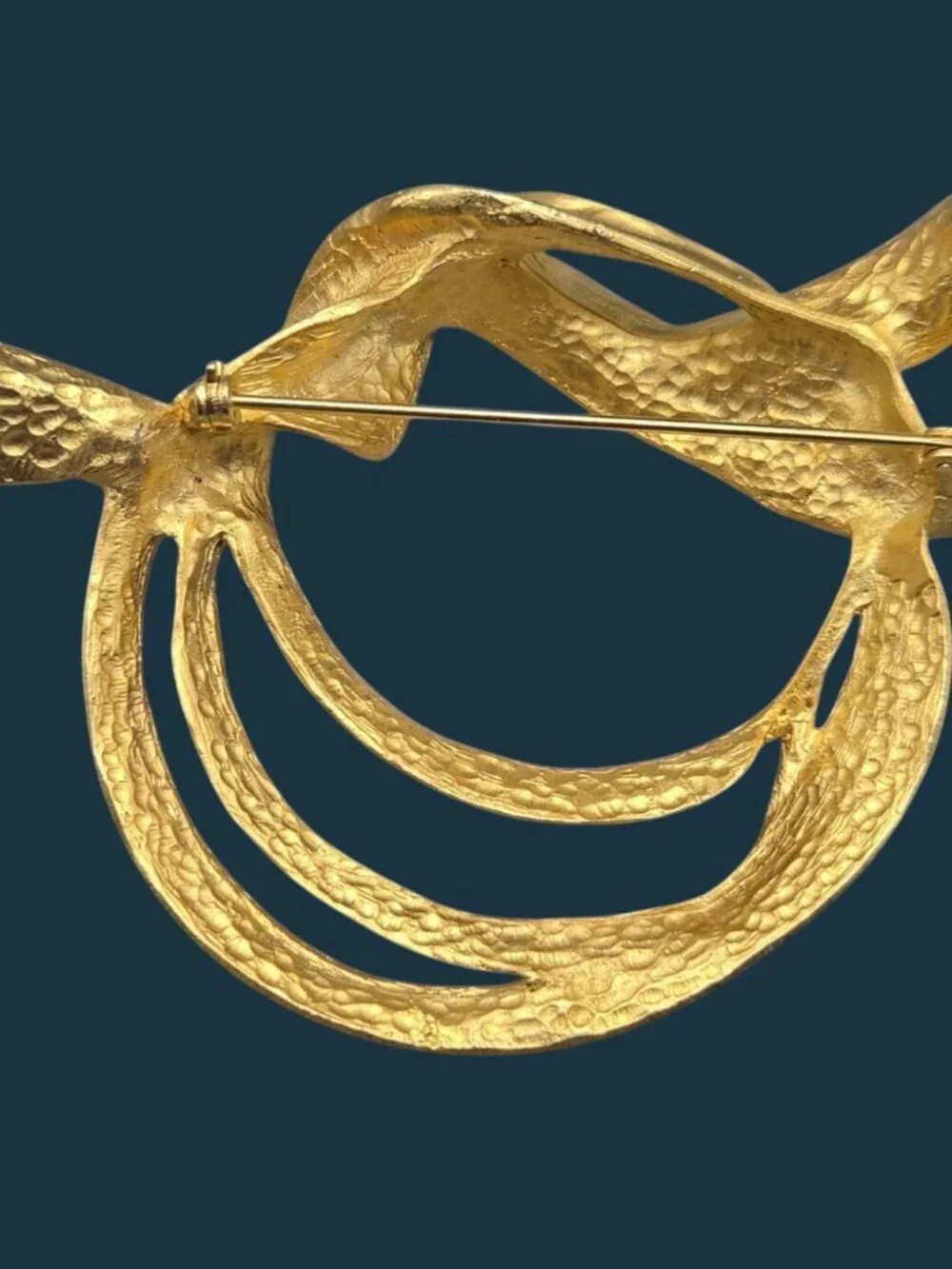 KJL Large Stylized Ribbon Brooch Brushed Gold Plated Vintage 1980s Statement